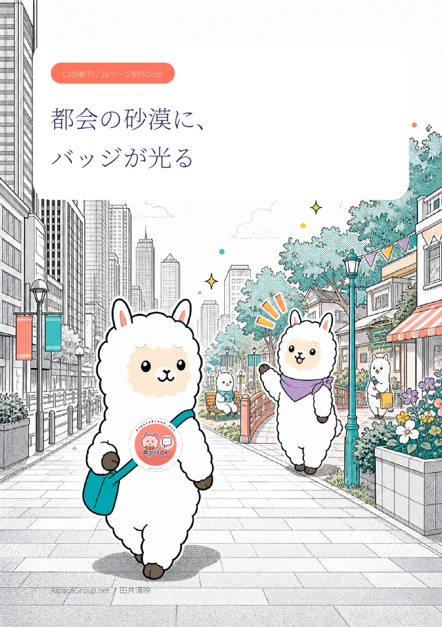 C109新刊制作Draft『都会の砂漠に、バッジが光る』の表紙